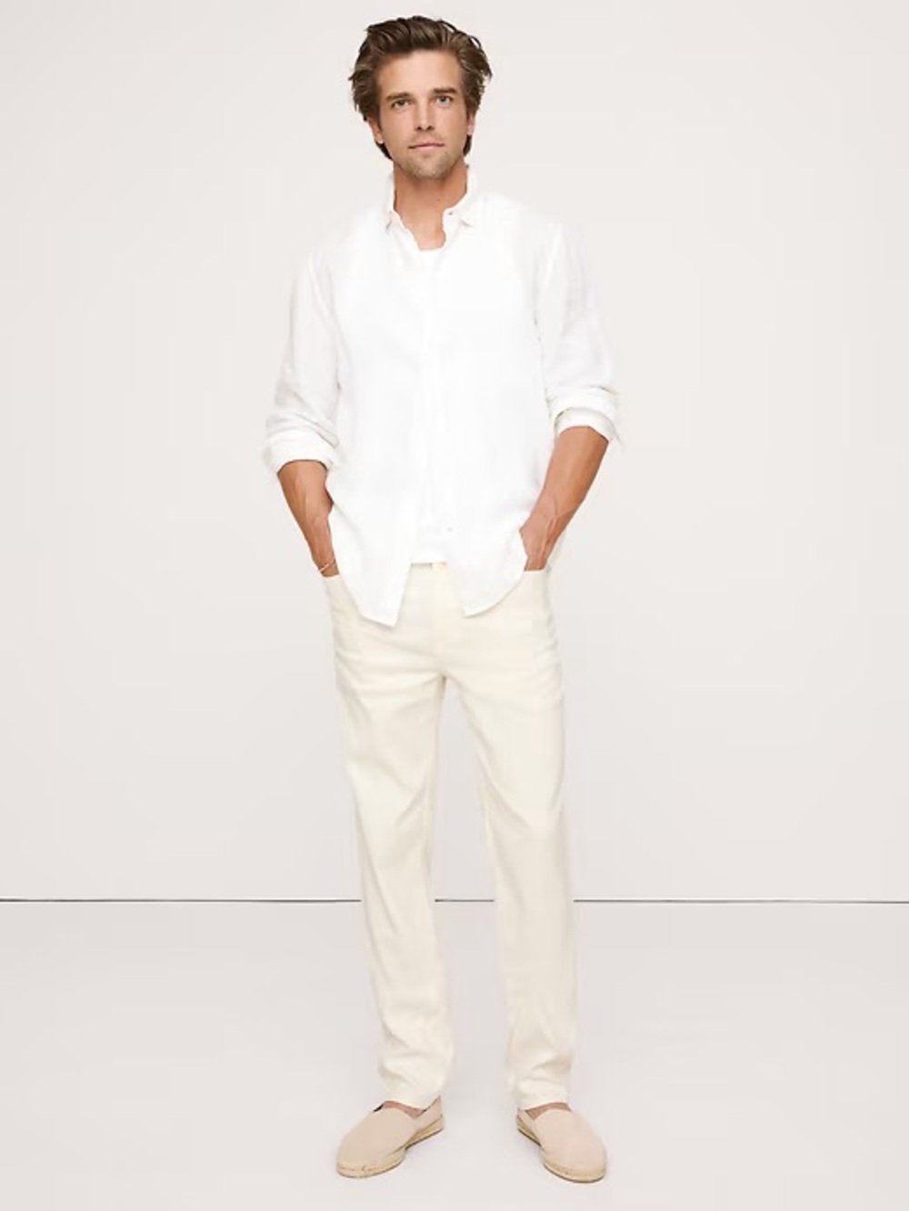 NWT Banana Republic Slim Fit Linen-Cotton Traveler Pant in Off-White - 34W x 32L